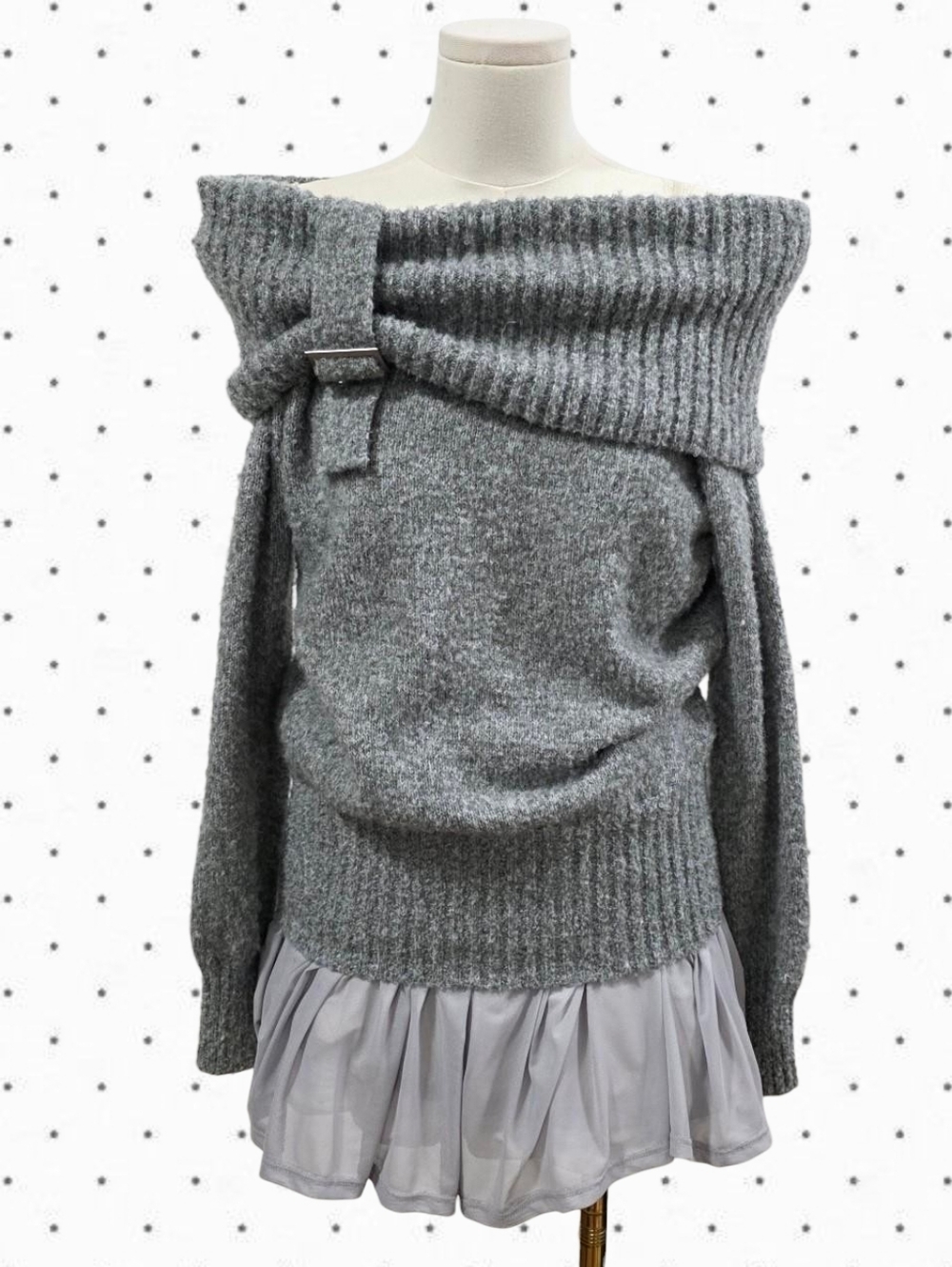 Sweet Chilling Grey off the shoulder sweater with miniskirt attached dress